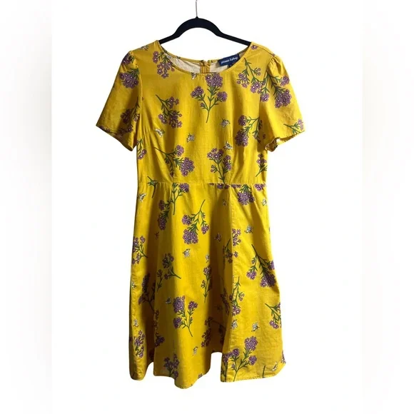 Princess Highway Sold On ModCloth Yellow Floral Bee Cotton Mini Dress Size 10 - Picture 5 of 10